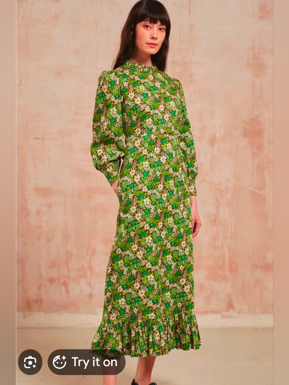 Pink City Prints Green Floral Maxi Dress with Ruffle Hem - Size XL